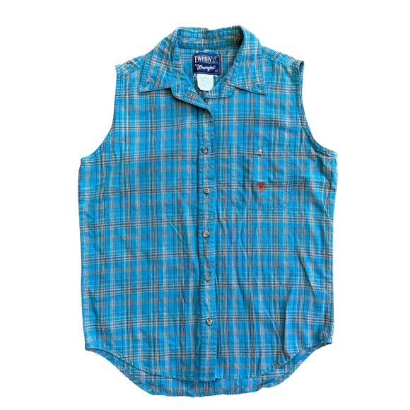 Wrangler Tops - Wrangler Twenty X Womens Blue Plaid Sleeveless Button Down Western Shirt LJ6715M